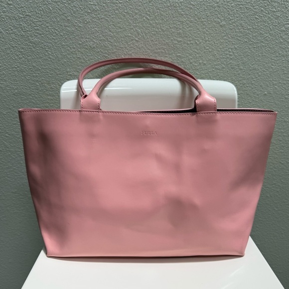FURLA Vintage Designer Maeve Pink Vegan Leather Tote Bag with Gold Hardware - Picture 3 of 11